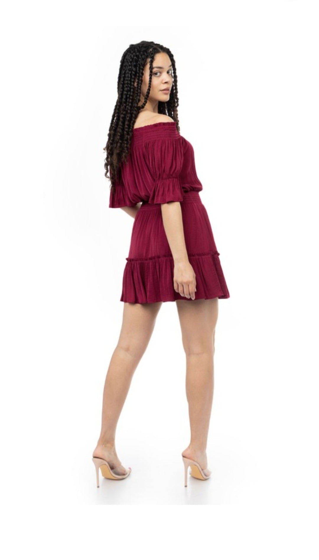 Off Shoulder Smocked Mini Dress