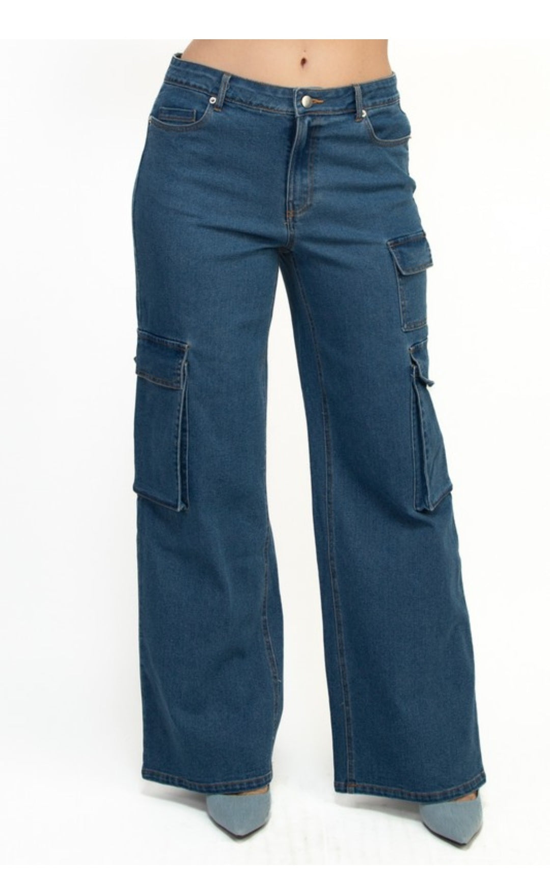 Mid-Rise cargo denim pants