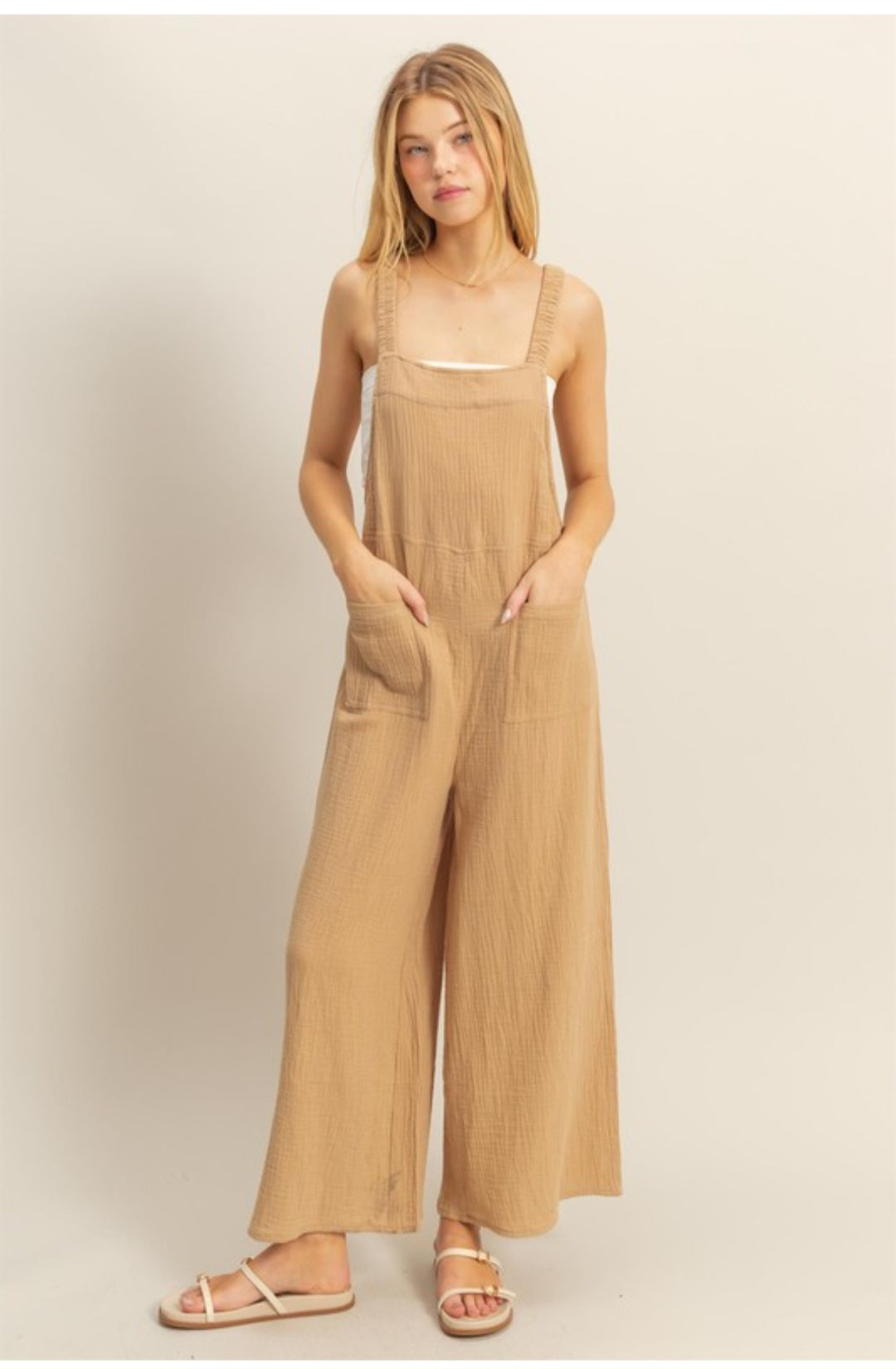 Double gauze pocket overall jumpsuit