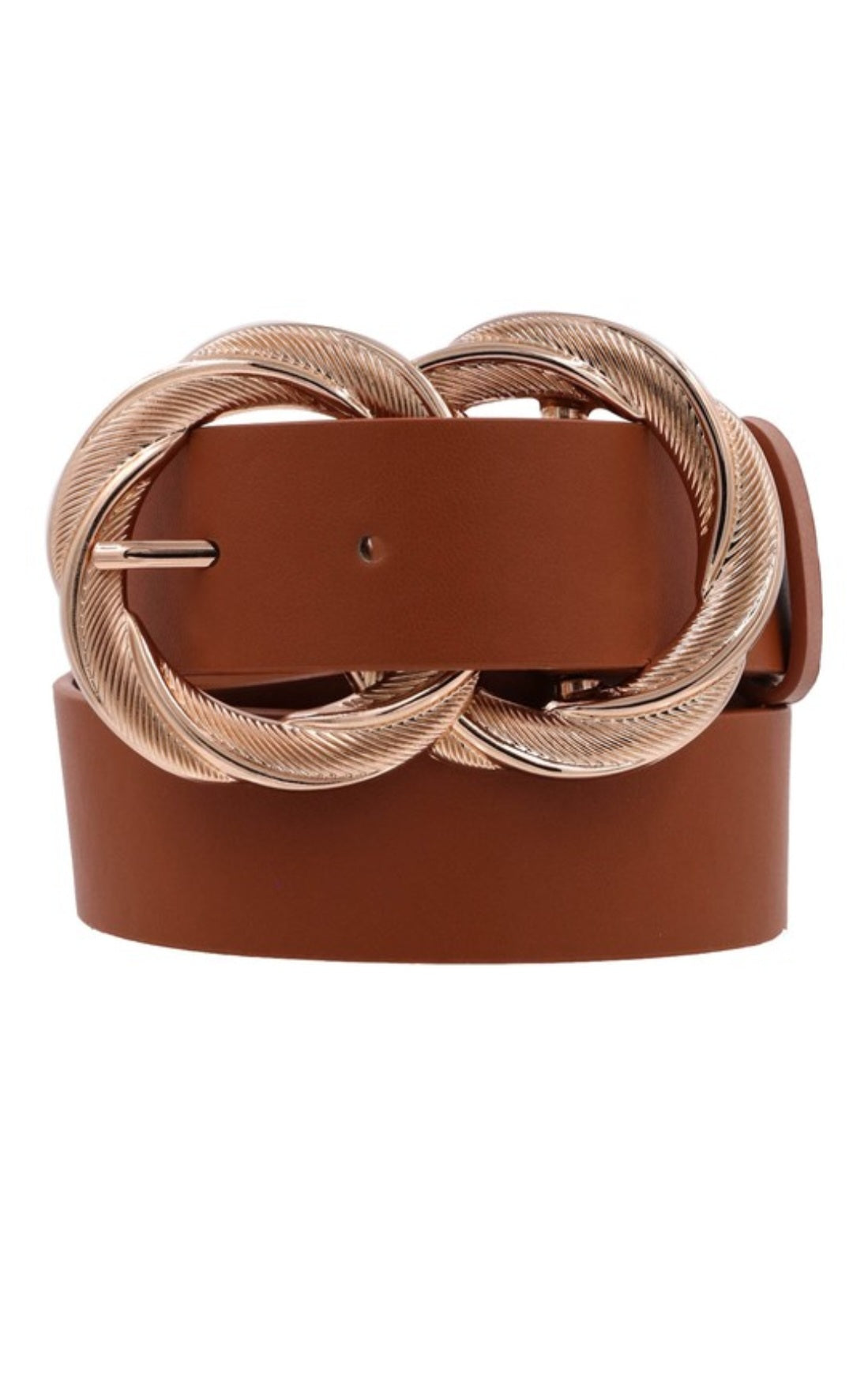 Metal Twisted Double Ring Buckle Faux Leather Belt
