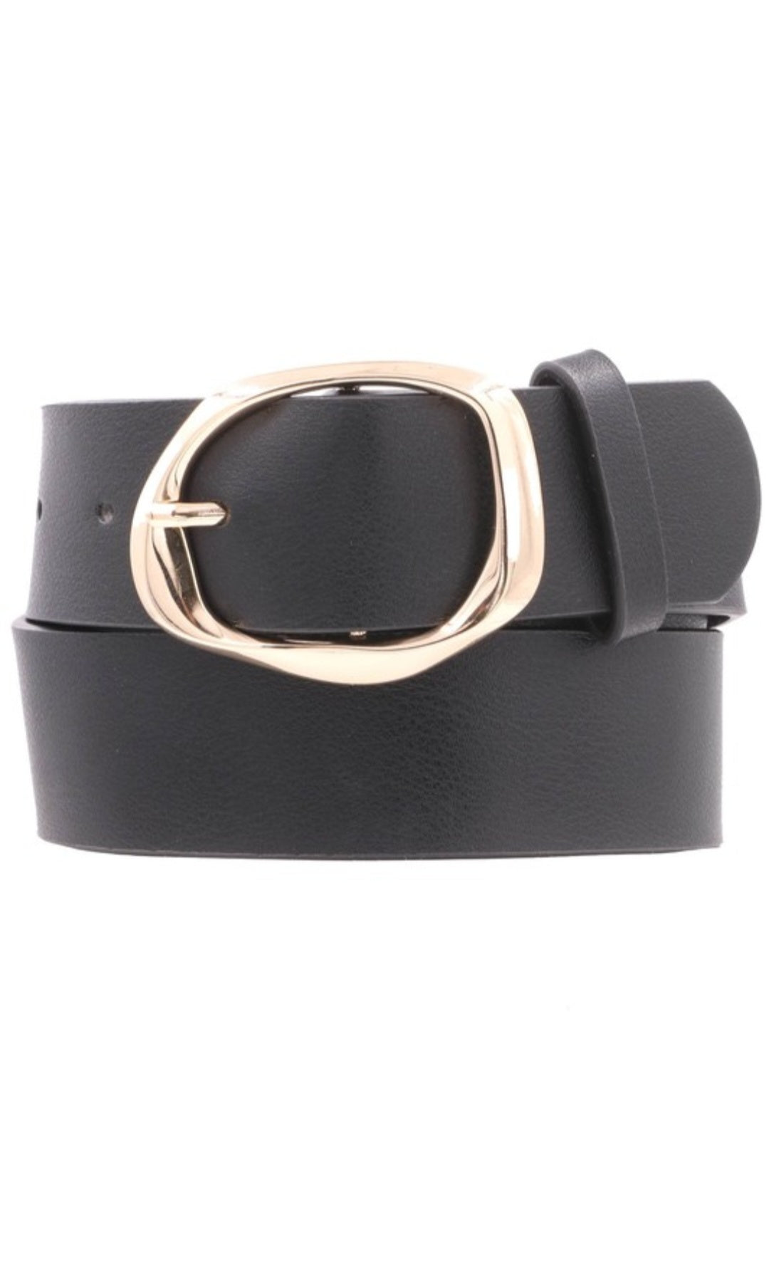 Faux Leather Oval Organic Textured Buckle Belt