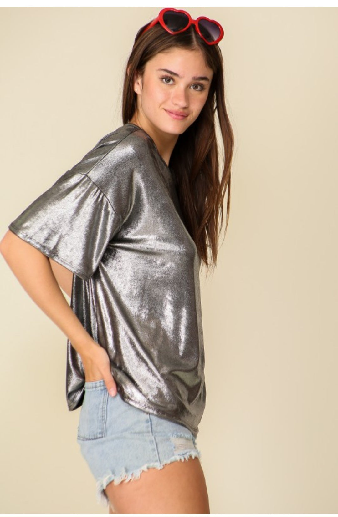 Metallic Knit Oversized Top