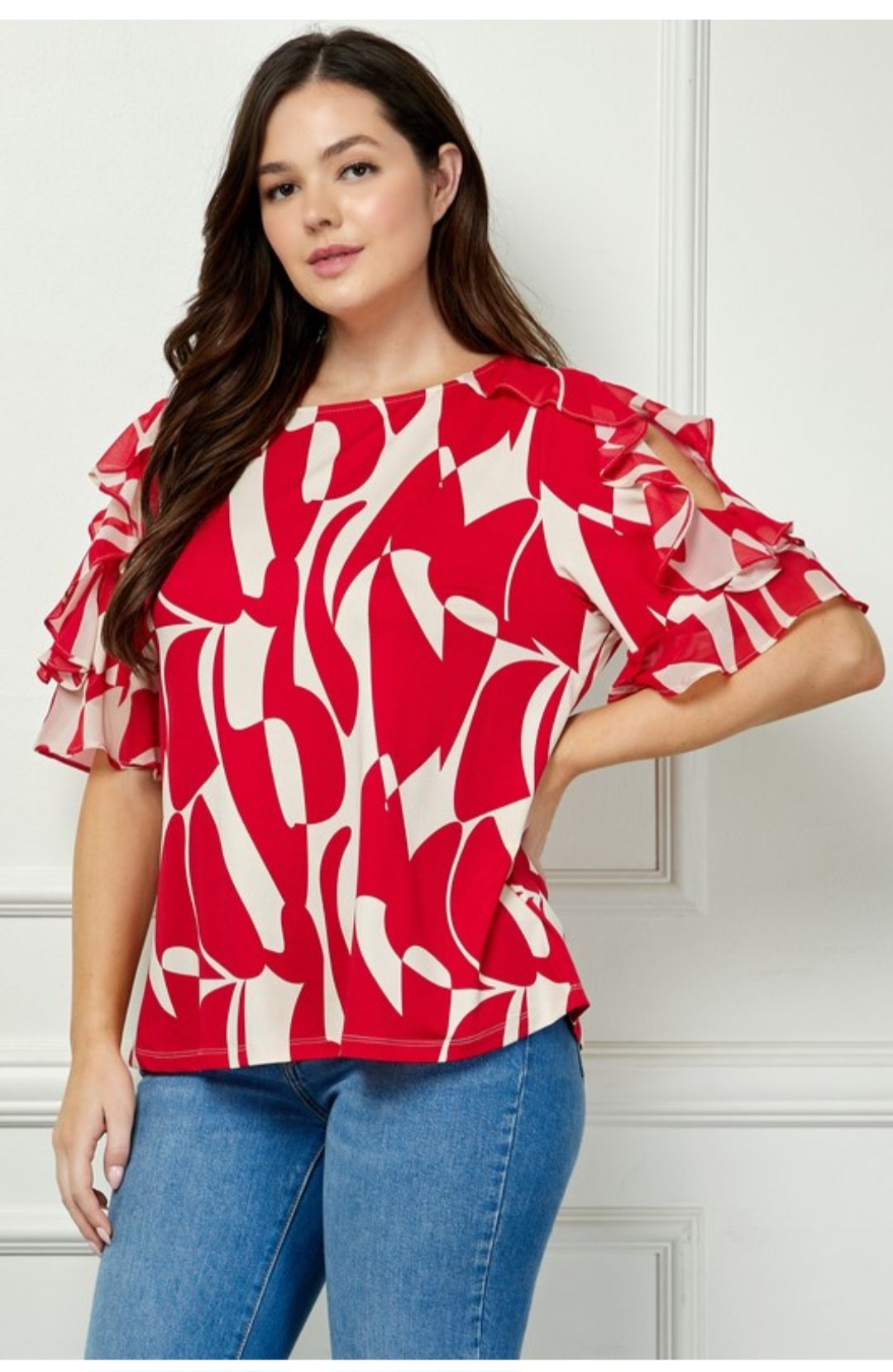 Plus Size Wildly Abstract Boatneck Top
