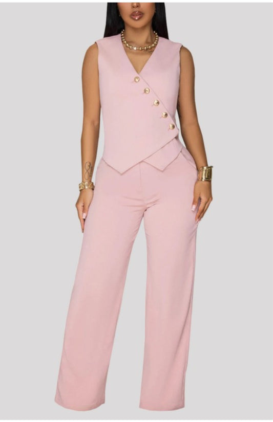 Sleeveless Buttoned Casual Pants Set