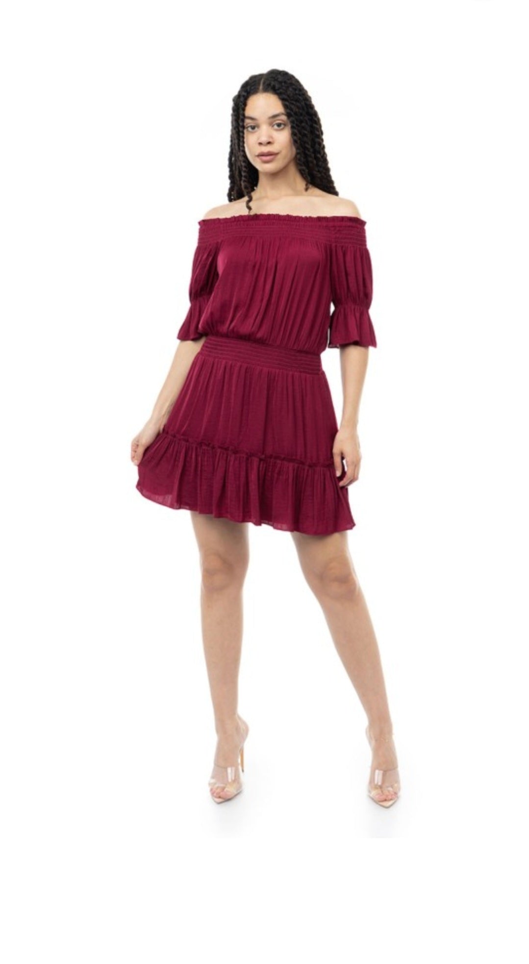 Off Shoulder Smocked Mini Dress