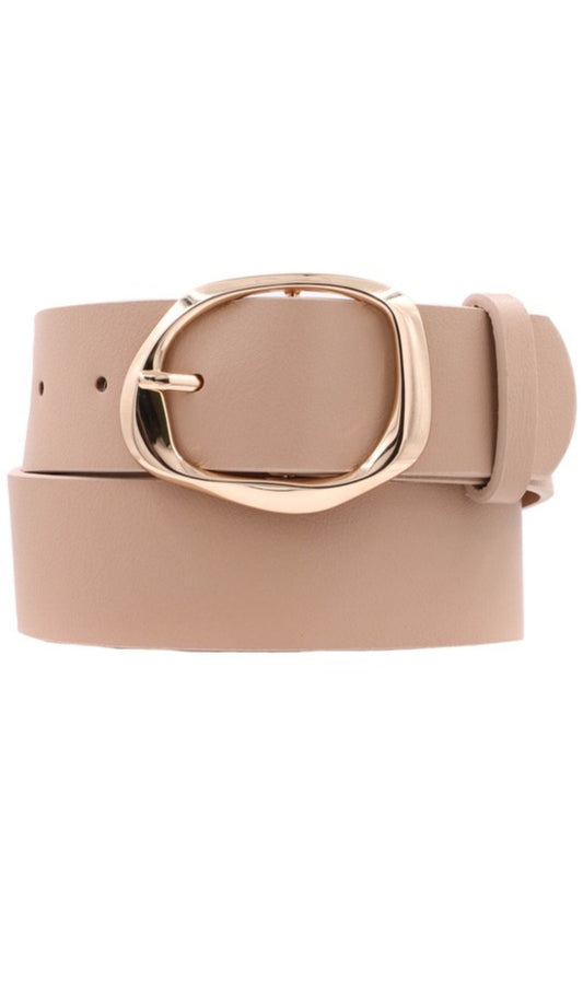 Faux Leather Oval Organic Textured Buckle Belt