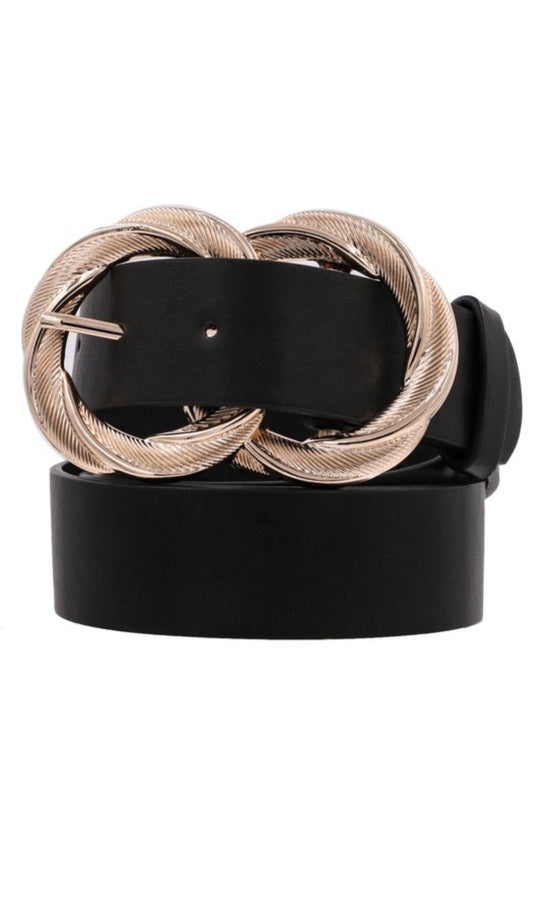 Metal Twisted Double Ring Buckle Faux Leather Belt