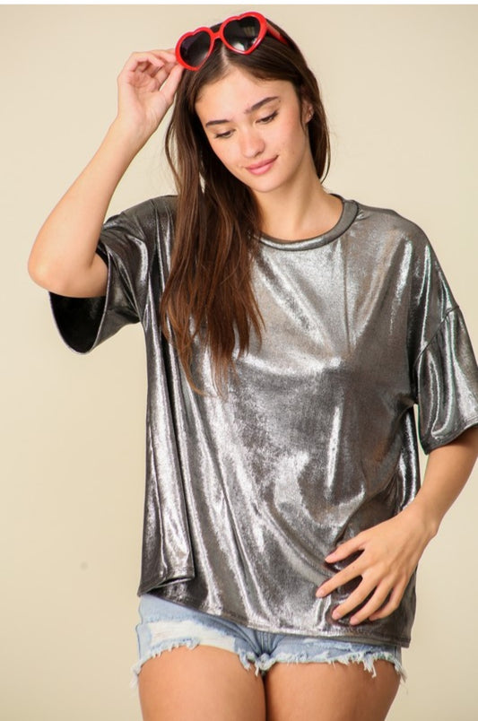 Metallic Knit Oversized Top