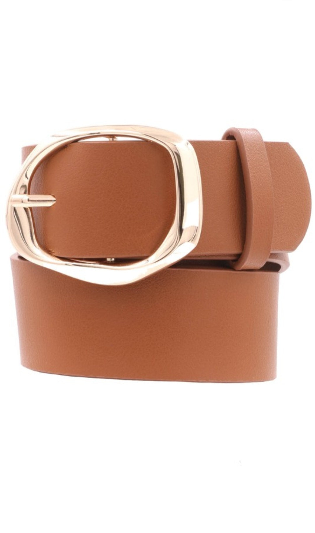 Faux Leather Oval Organic Textured Buckle Belt