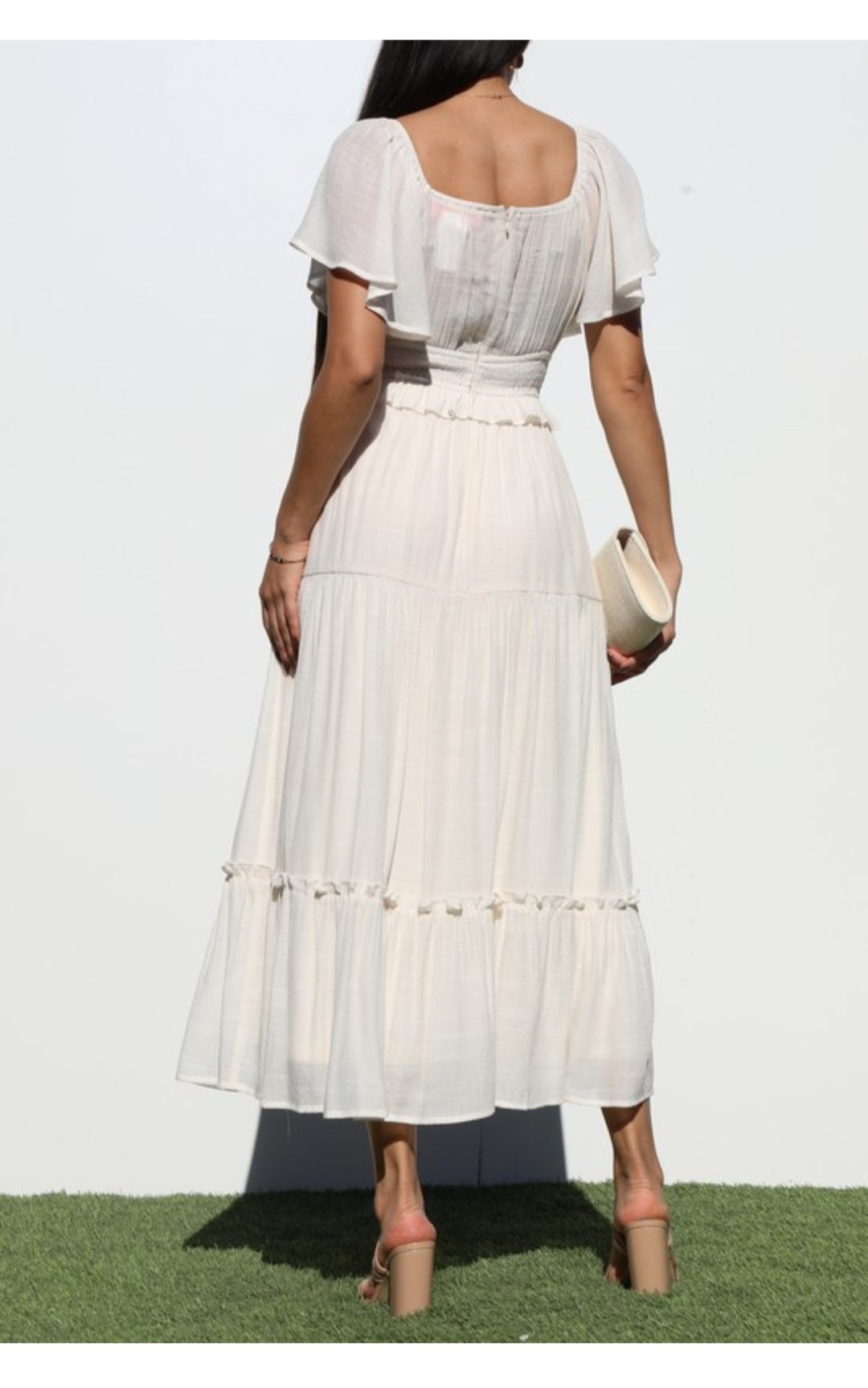 V Neck Woven Lace Midi Dress