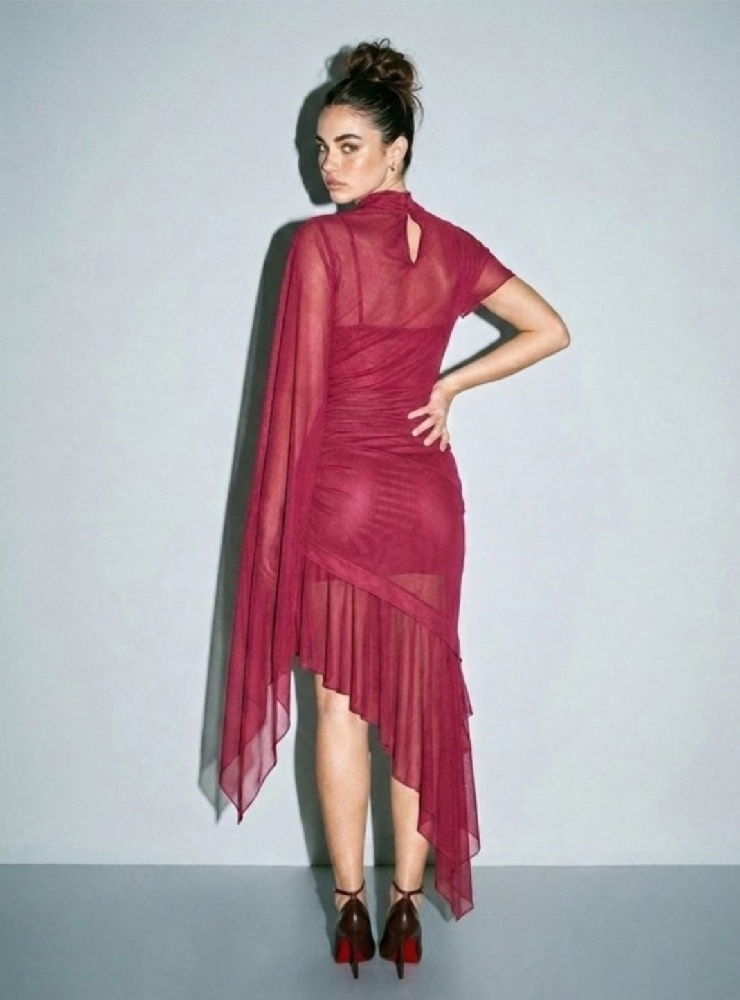Sheer Asymmetrical Knit Dress With Lining