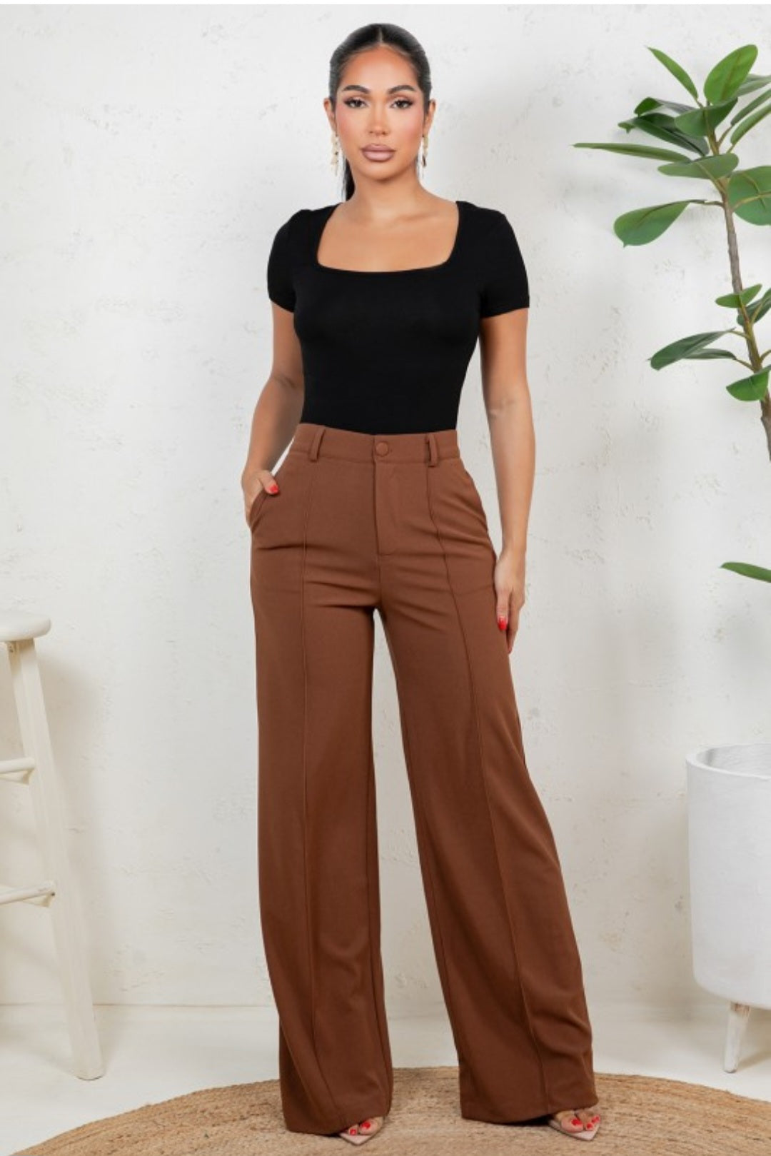 Solid High Waist Formal Pants
