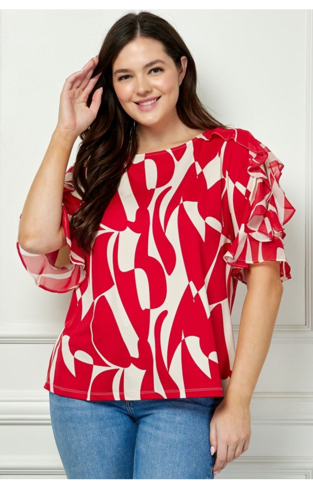 Plus Size Wildly Abstract Boatneck Top