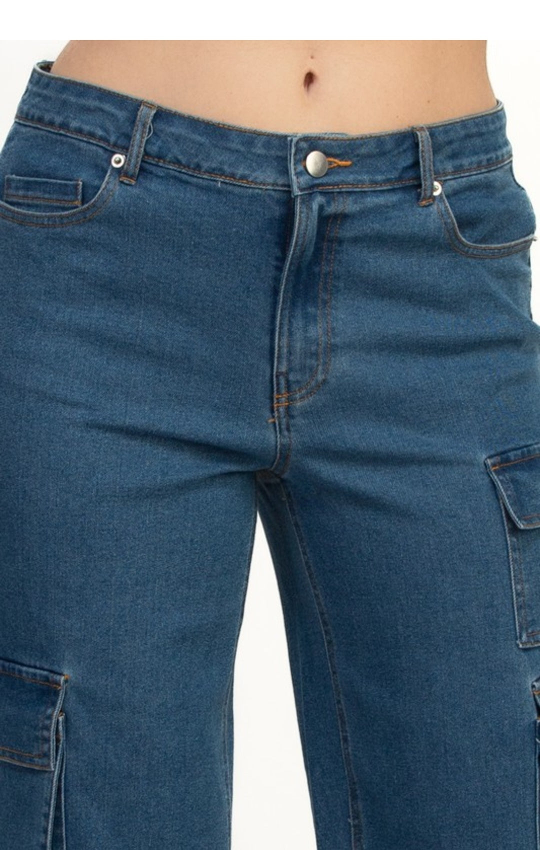 Mid-Rise cargo denim pants