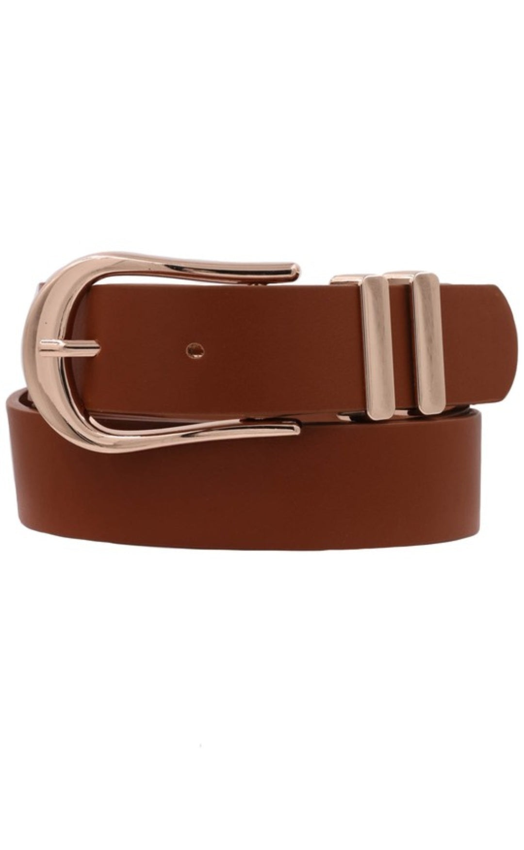 Metal Elongated U Buckle Faux Leather Belt