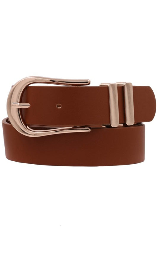 Metal Elongated U Buckle Faux Leather Belt