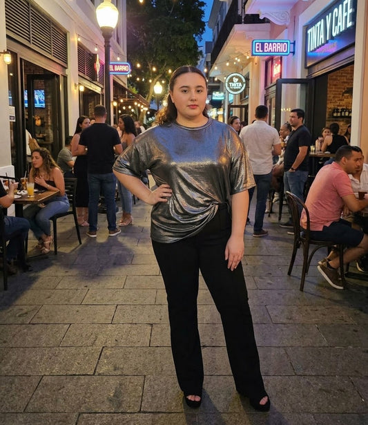 Metallic Knit Oversized Top