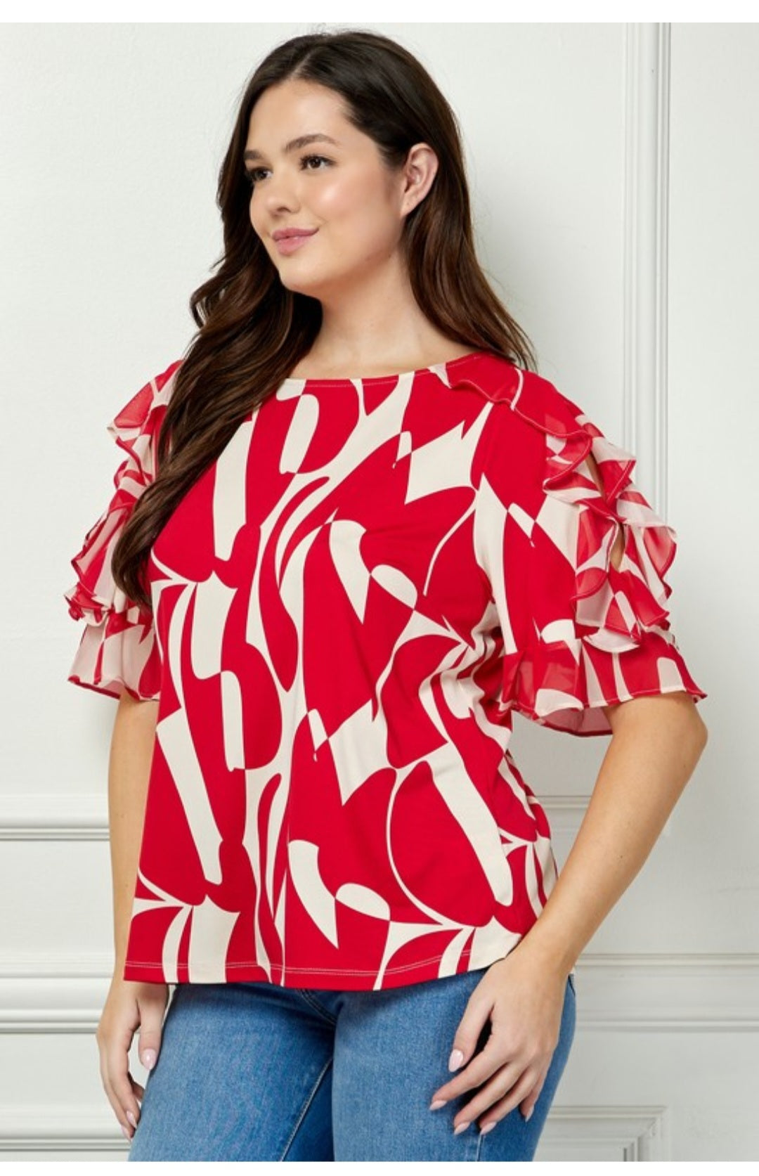 Plus Size Wildly Abstract Boatneck Top