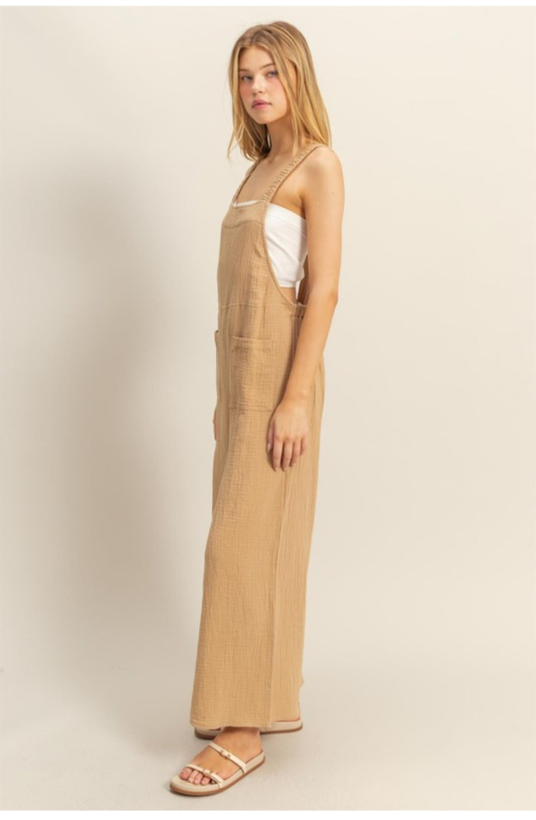 Double gauze pocket overall jumpsuit
